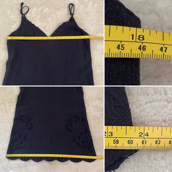 ASTR The Label Womens Sz M Linen Shift Dress Navy Blue V-Neck Sundress Lace Trim - Picture 7 of 9